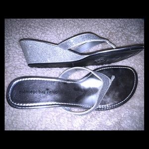 - Glitter wedge flip flops